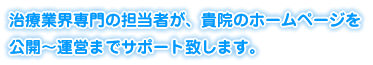 治療家専門の担当者が、貴院のホームページを公開から運営までサポート致します。